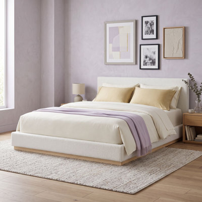 Chenille Upholstered Bed with Headboard and Slats
