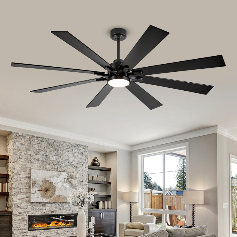Ventilateur de plafond intelligent et à télécommande à 8 pales avec lumière pour l'intérieur et l'extérieur couvert, Noir