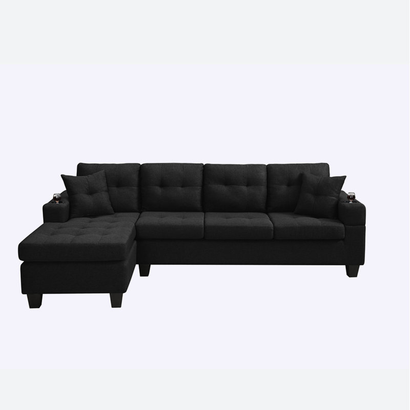 Calliandra Upholstered L-Shaped Sectional Left Hand Facing, Black Fabric, Left Hand Facing