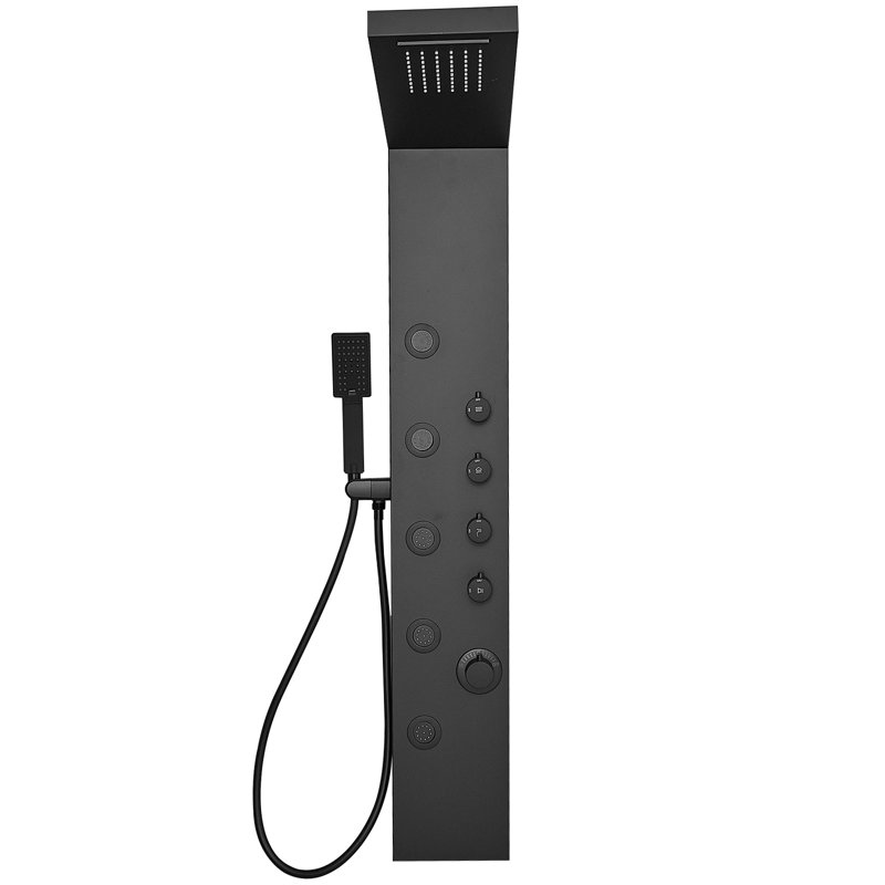 Matte Black 47'' Shower Panel with Rainfall and Waterfall Head