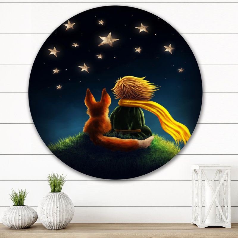Le Petit Prince, petit garçon avec un renard - peinture sur métal sans cadre