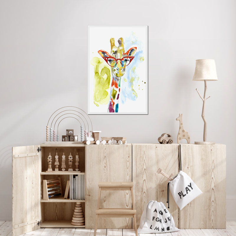 Smarty-Pants Giraffe by Jennifer Goldberger - Painting, White Framed Paper Print, 80cm H x 55cm W