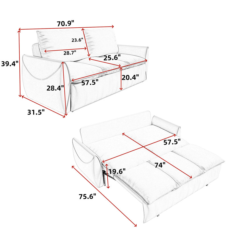 Convertible Velvet Sleeper Sofa with Pull Out Sofa Bed, Beige