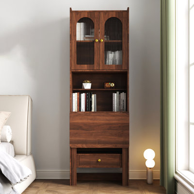 Multi-Function Desk Cabinet Fold-Out Convertible Writing Table With Shelves And Drawer by Red Barrel Studio