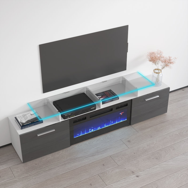 Aiyah TV Stand for TVs up to 70" with Electric Fireplace Included, White/Gray