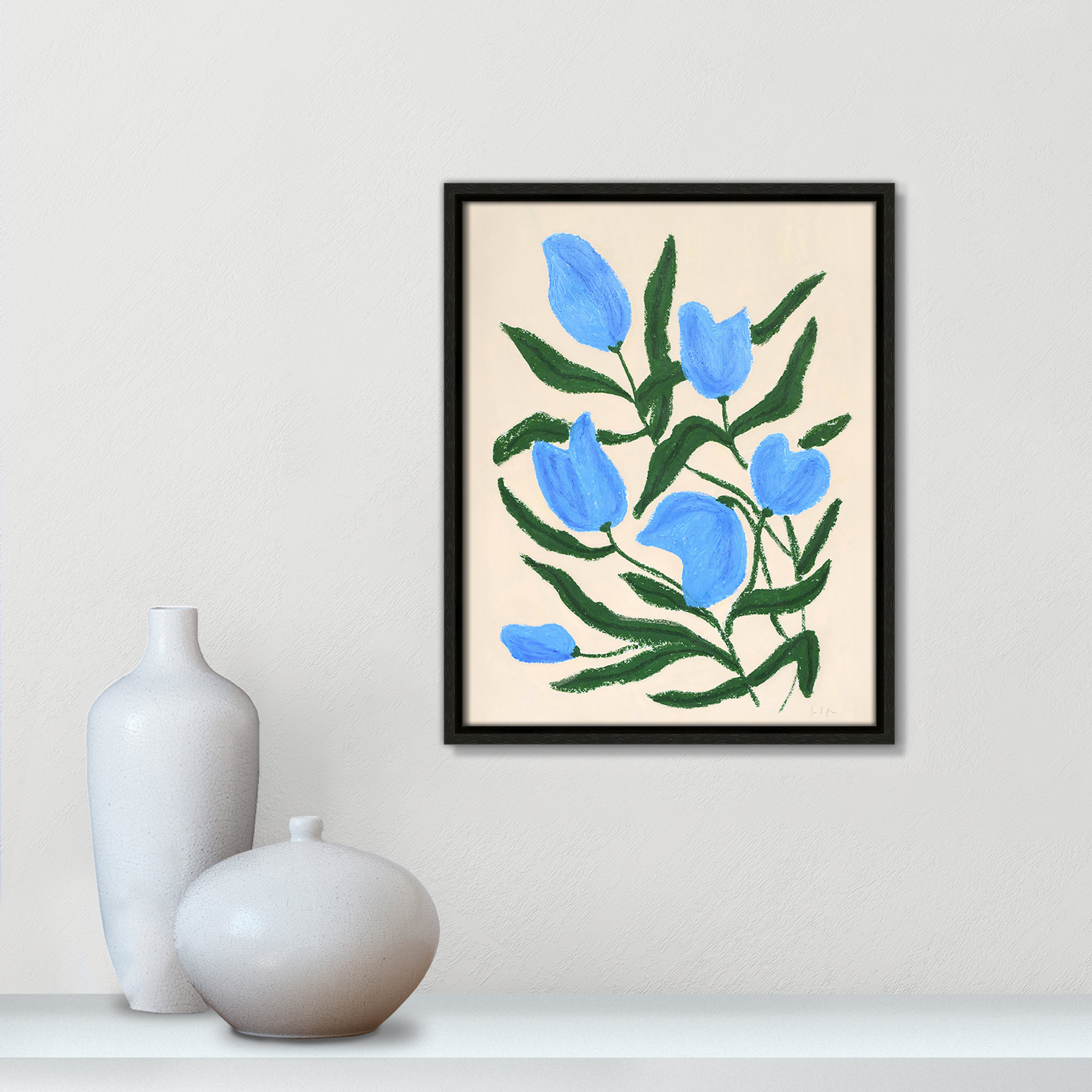 Blue Tulips Print by Camilla Bergqvist, 15.5" H x 12.5" W, Espresso
