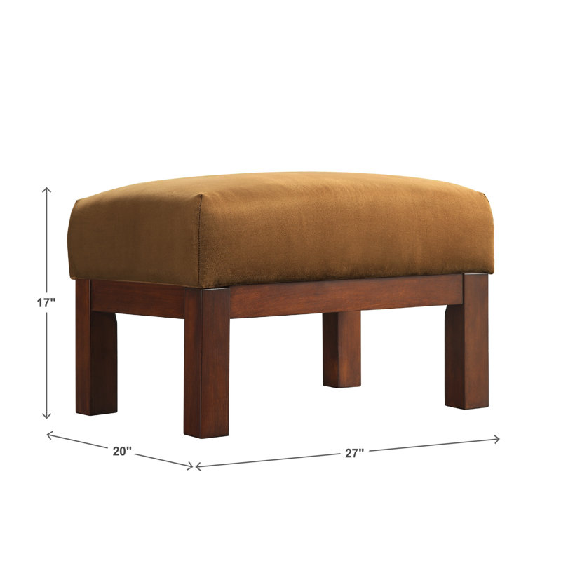 Repose-pieds rectangulaire de 27 po de largeur Encinal, Microfibre rouille, Chêne