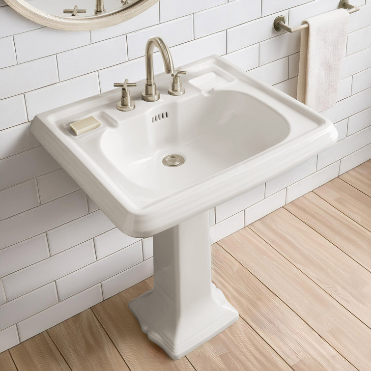 Whitehaus Collection 29" Traditional Pedestal Sink With Large Rectangular Bowl, Dual Soap Ledges And Overflow