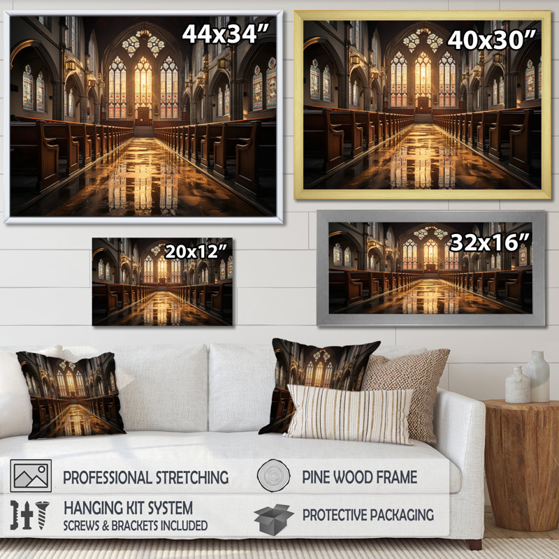 «Lansdcape Church céleste Embrace», reproduction sur toile, Cadre flottant doré, H 16 po x l 32 po x P 1 po