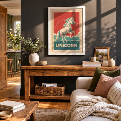 Unicorn Rising Art Deco - Framed Print