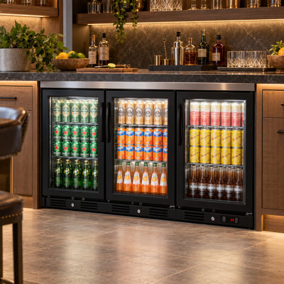 Réfrigérateur à boissons à trois portes 52 pouces noir à trois portes, réfrigérateur à boissons avec serrure, 36-50 ° F, 6 tablettes chromées, éclairage DEL, évent avant