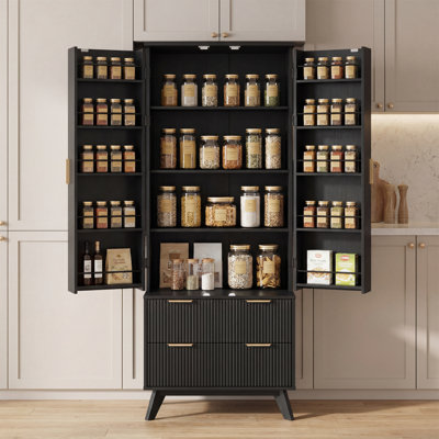Fluted Barn Door Storage Cabinet with Wide Gold Handles