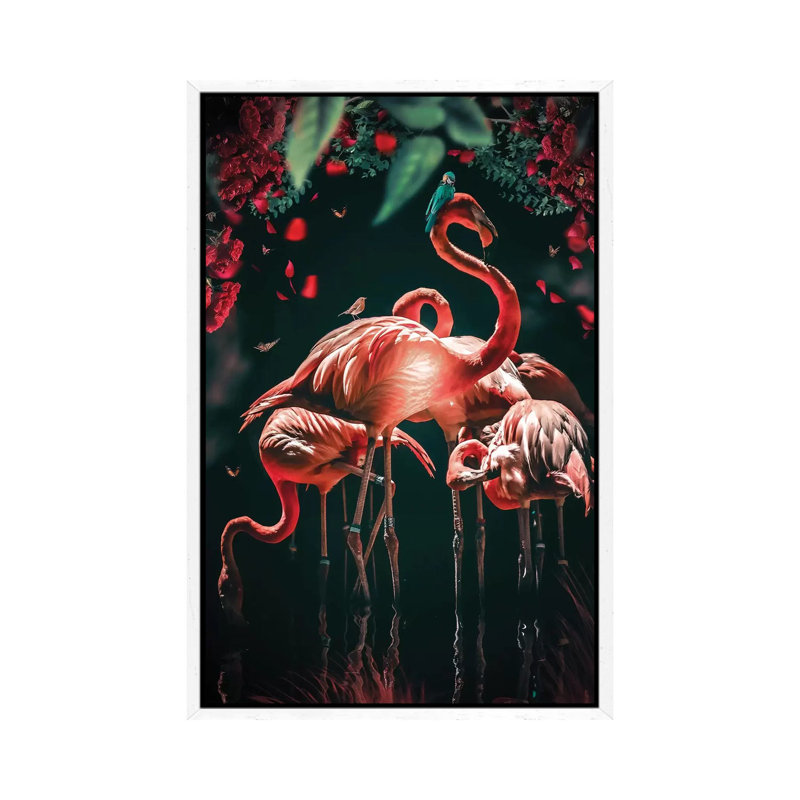 The Glowing Flamingo by Zenja Gammer - Print on Canvas, 66.04 cm H x 45.72 cm W, White Framed