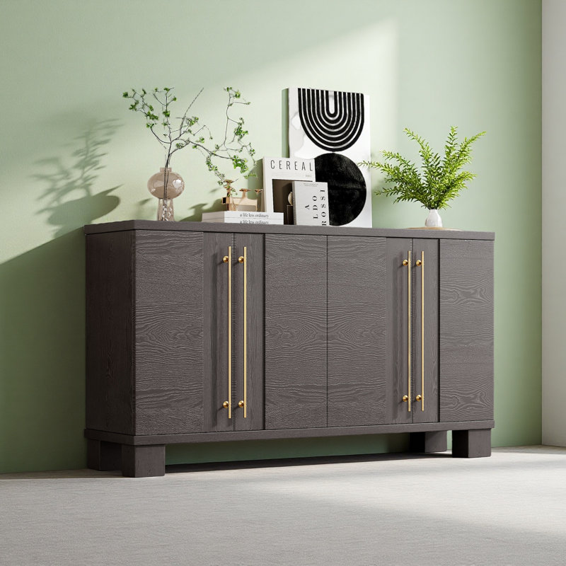 Buffet avec rangement, buffet en bois avec tablettes réglables et poignées dorées pour la cuisine, la salle à manger et le salon