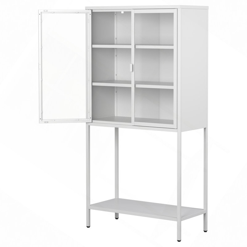 Tall Bookcase, Metal Storage Cabinet,Sideboard, Display Storage Cabinet, Bookcase With Storage, White