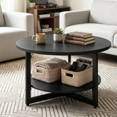 Table basse simple avec tablettes de rangement à 2 niveaux, table à thé, table basse ronde moderne de 31,5 pouces, table d'appoint Farmhouse Center pour le salon