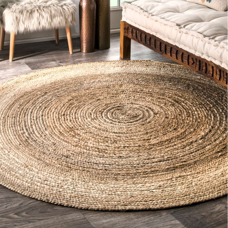 Aevry Natural Jute Area Rug, Round 5'