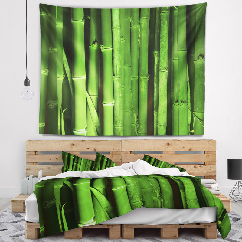 Tapisserie de forêt en bambou vert floral, H 50 po x l 60 po