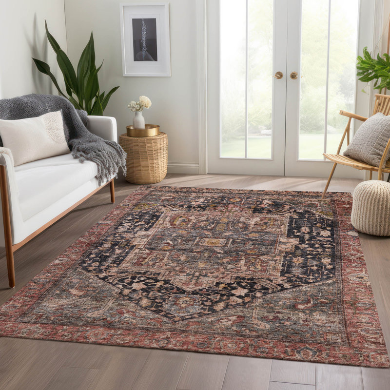 Machine Washable Indoor/Outdoor Claudian ACN1240 Charcoal Rug, Rectangle 2'6" x 3'10"