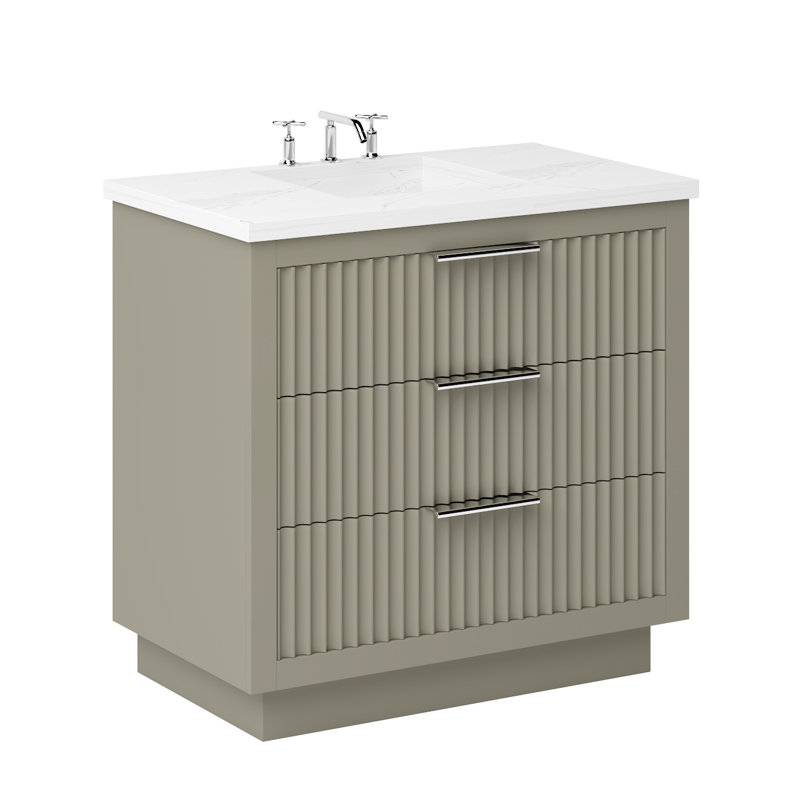 Lecrieú Three-Drawer Single Bath Vanity, 30", French Olive, Polished Chrome