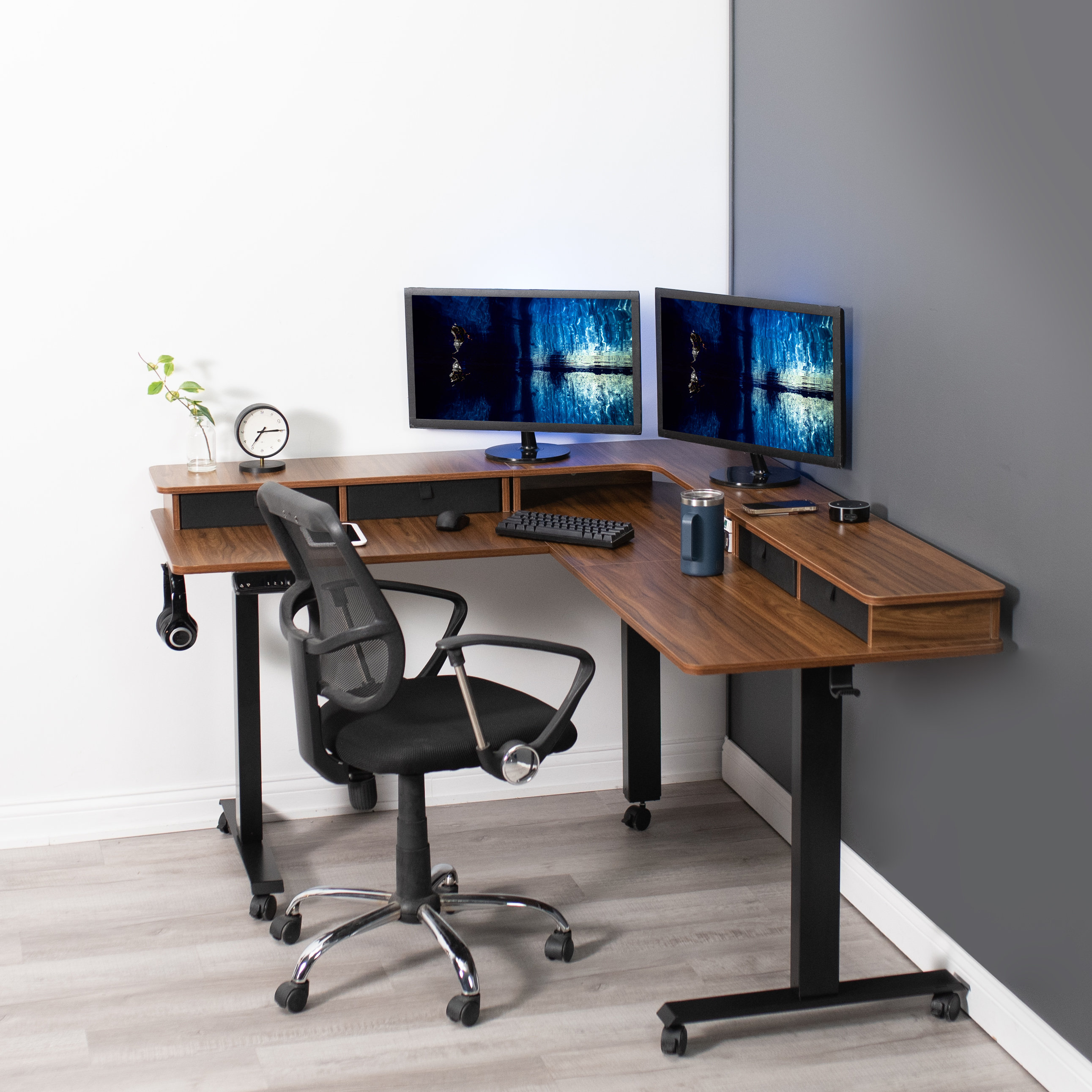 Two Tier 63 x 55 Corner Electric Desk with Storage – VIVO - desk  solutions, screen mounting, and more