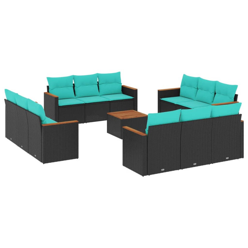  Ensemble de canapé de patio 13 pièces avec coussins en rotin de polyester noir