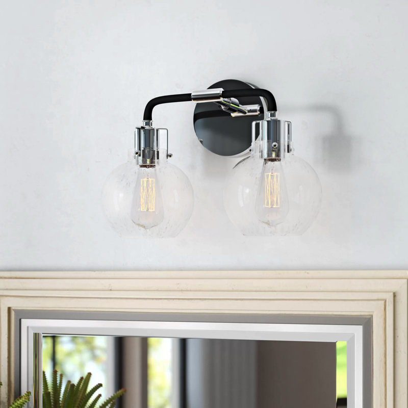 Éclairage pour meuble-lavabo 2 lumières Byrne, Nickel poli / noir texturé