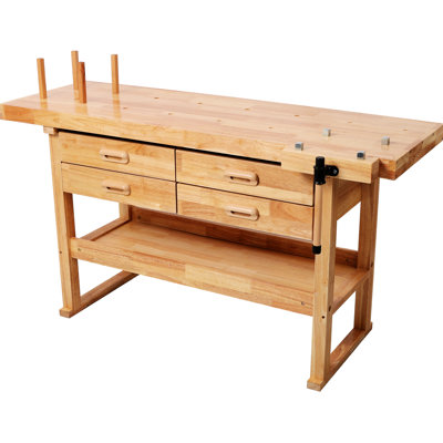 Établi en bois dur et hévéa de 152 cm (60 pouces) avec 4 tiroirs, capacité de 150 kg (330 lb), idéal pour le garage, l'atelier et le bricolage à domicile. Robuste et adapté à la fabrication de bijoux.