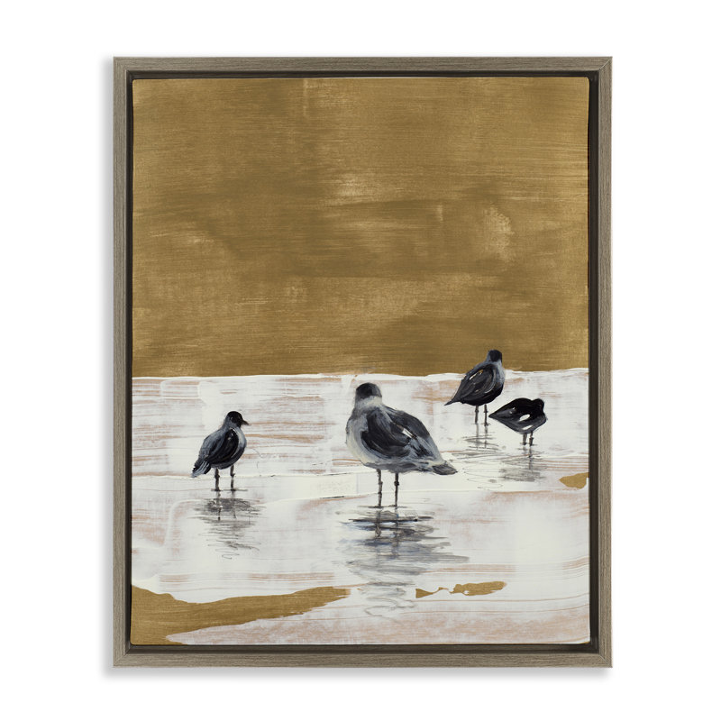 «Sea Seagull Silhouettes», art mural sur toile flottant gris par Lanie Loreth, Cadre flottant orme Montalcino