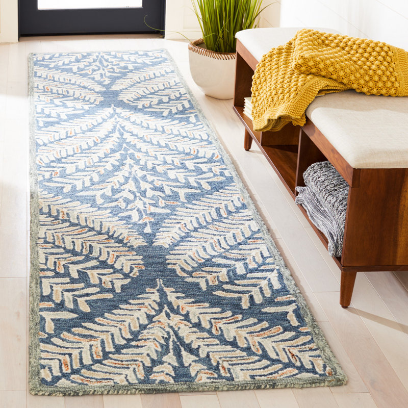 Tapis gris / ivoire en laine touffeté à la main Chaithra, Tapis de couloir 2 pi 3 po x 9 pi
