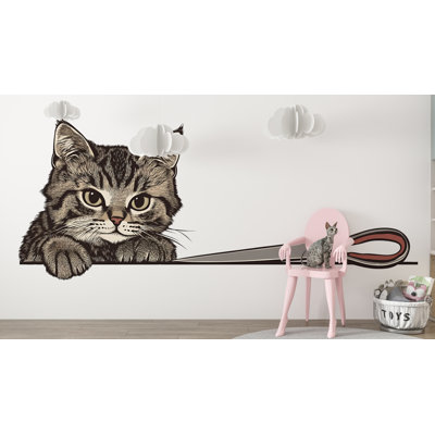 Cute Cat Wall Decal Large Kitten Wall Sticker Pet Grooming Salon Kids Room Removable Animal Mural, 070Gm