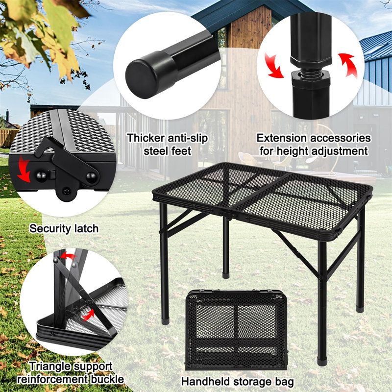Black Adjustable Folding Grill Table with Mesh Desktop