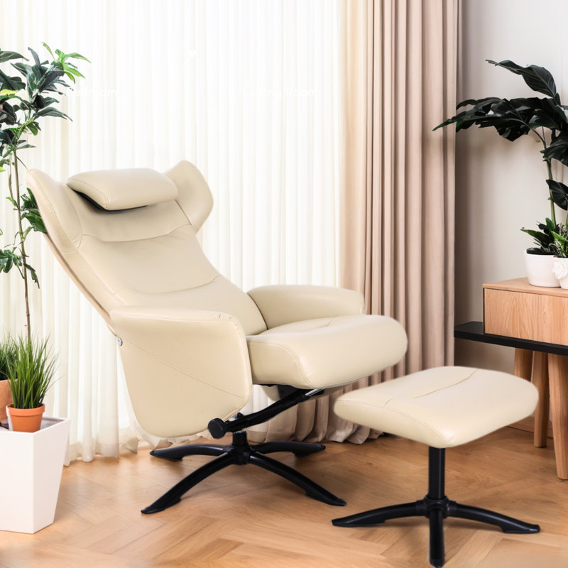 Fauteuil inclinable en similicuir avec repose-pieds Vantasia, Similicuir beige
