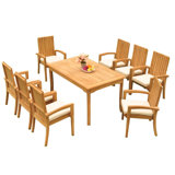 6 Seats 7 Pcs Grade-A Teak Wood Dining Set: 60" Rectangle Table And 6 Goa Stackng Arm Chairs #71Go0607