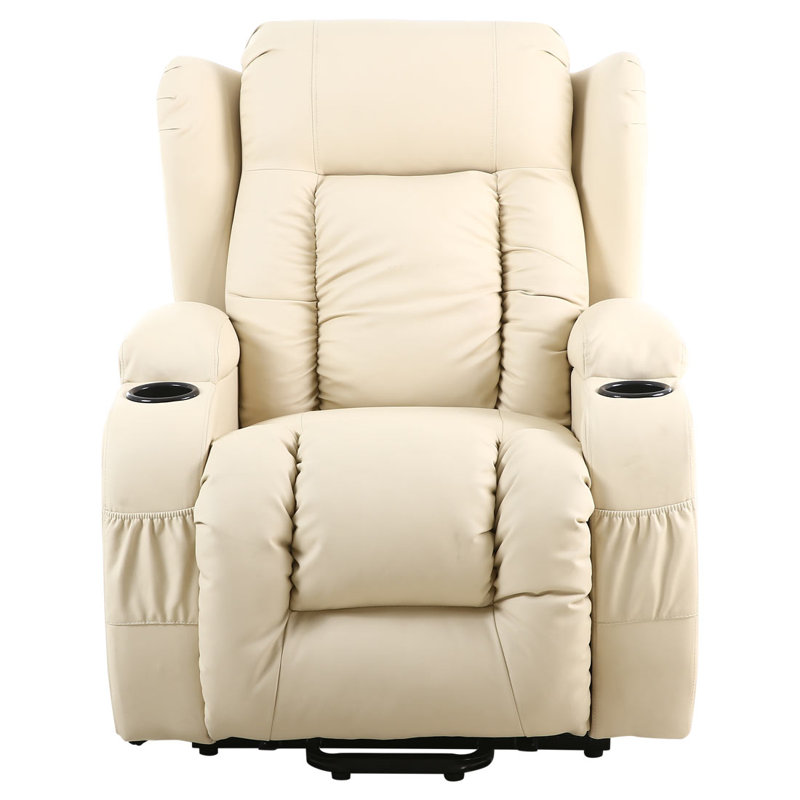 86cm Wide Lift Assist Zero Gravity Recliner with Massager, Single Motor Lift Assist, Cream