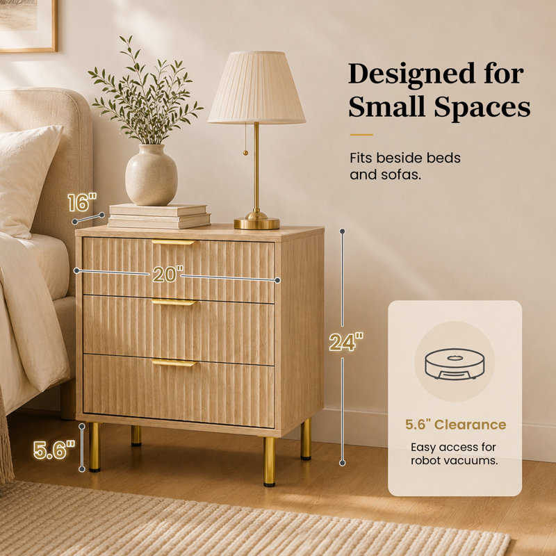 Ensemble de meubles de chambre à coucher modernes 3 pièces avec commode à 6 tiroirs et 2 tables de chevet à 3 tiroirs