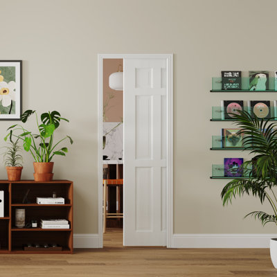 Pocket Interior Pantry Door - 6 Panels Modern Design Solid Core Wood With Hardware