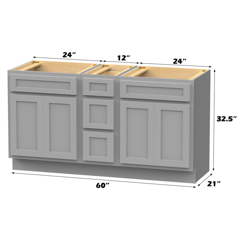 60'' Double Bathroom Vanity Base Only, Gray