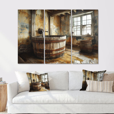 «Brown Rustic Bathroom Charm I», ensemble de reproductions d'art mural rustique