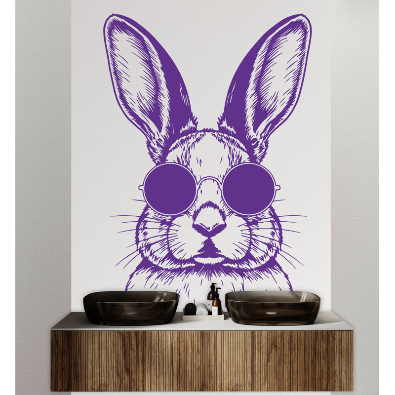 Adhésif décoratif lunettes de soleil lapin, décor de lapin, autocollants de salle de bain 304DRE, 44 po x 64 po, Noir mat