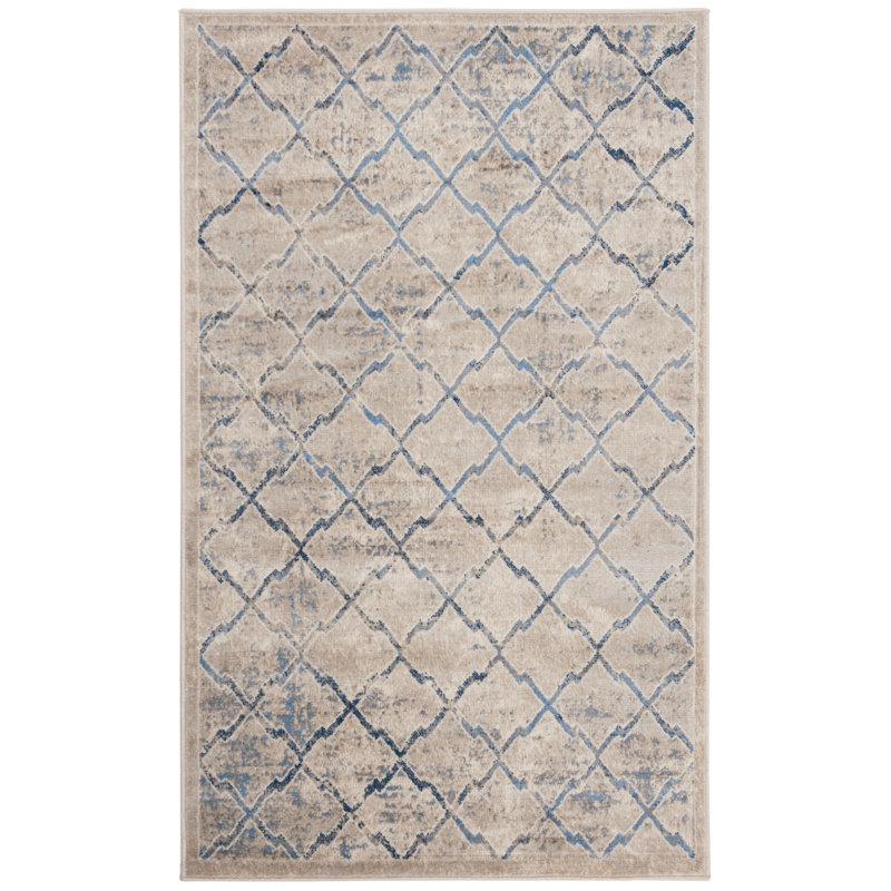 Tapis gris clair / bleu foncé Aubreelynn Cambrai, Rectangulaire 3 pi x 5 pi