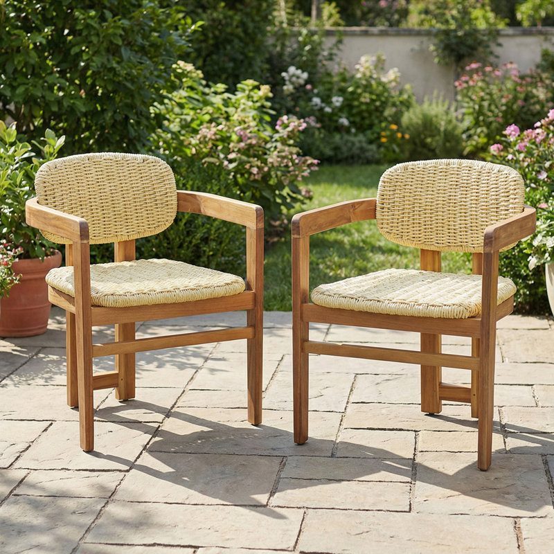 Outdoor Woven Rattan Chair Set, Natural-1