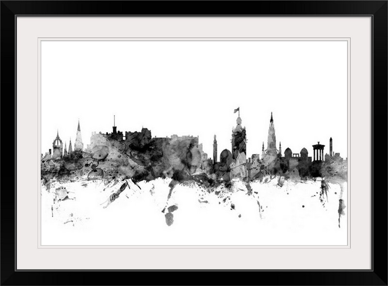 «Edinburgh Écosse Skyline» par Francy, impression, Cadre noir, H 20 po x l 26 po x P 1 po