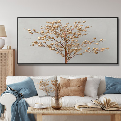 «Delicate Gold Baby Breath Flower - Plants», reproduction d'art sur toile botanique dorée