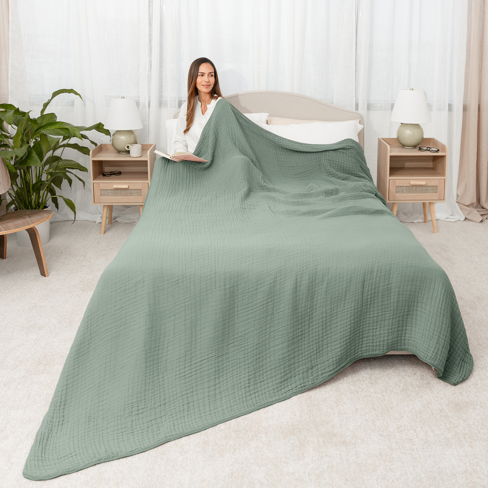 Karlina Muslin Blanket, Fern, Queen
