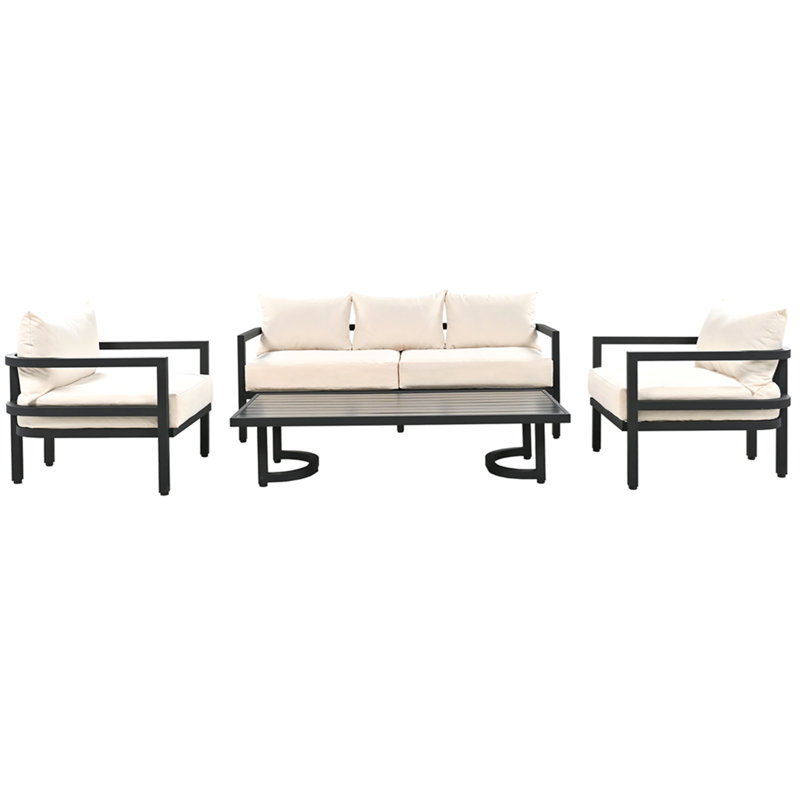 Ensemble de canapé d'extérieur multi-personnes en acier avec table basse, sièges de patio imperméables et antirouille, coussins résistants aux rayons UV
