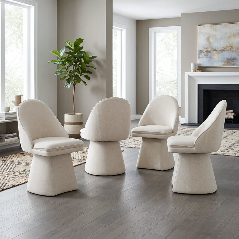 Swivel Fabric Upholstered Dining Chair, 4, Linen