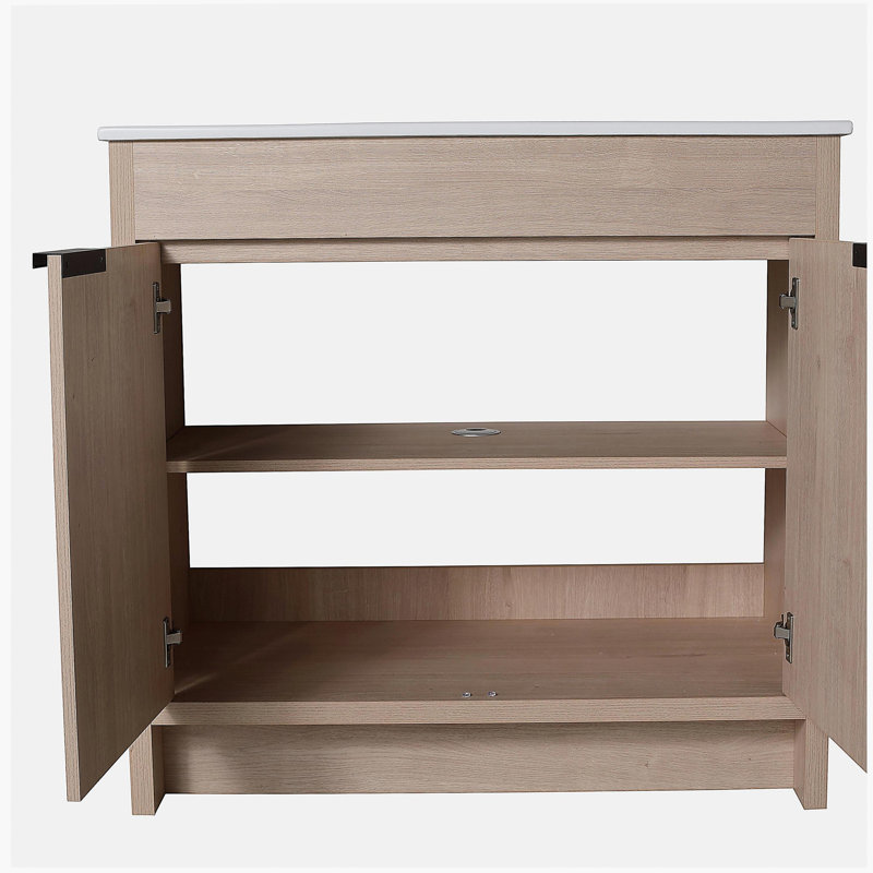 Meuble-lavabo indépendant de 36 pouces avec lavabo en céramique blanche et 2 portes d'armoire à fermeture en douceur