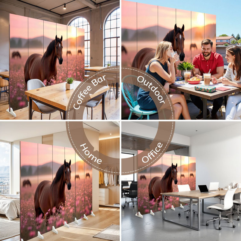Cloison pliante 6 panneaux paravent Royal Brown Horse Flower Field, 6, H 71 po x l 96 po x P 1 po