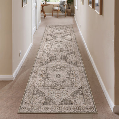 Elaine Machine Washable Vintage Area Rug with Non-Slip Backing